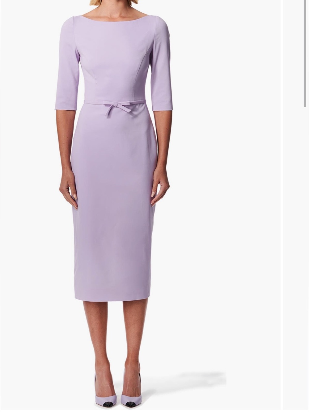 NWT Carolina Herrera bateau neck stretch virgin wool Lilac Pencil Midi dress